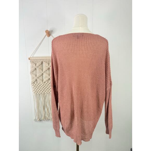 Lulu's Eloise Dusty Pink V Neck Loose Knit Sweater Small - Picture 8 of 11